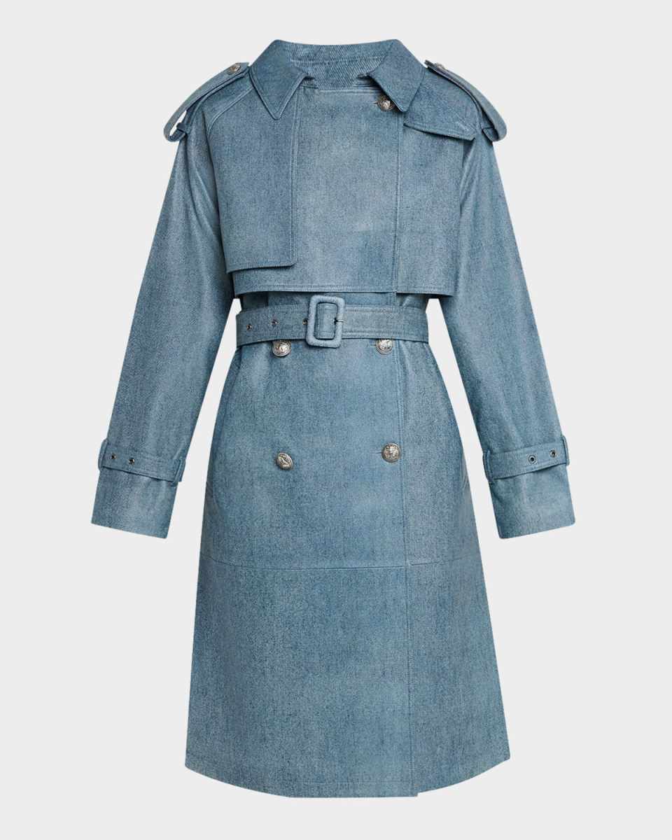 Tash Denim-Print Leather Trench Coat